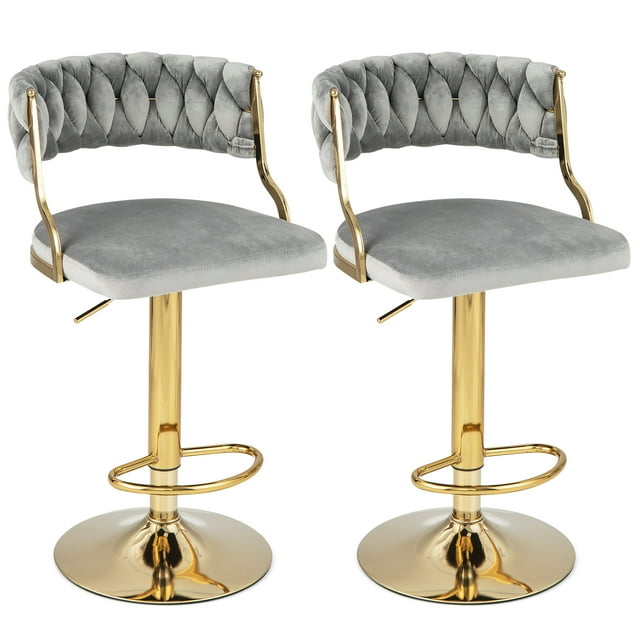 Swivel Bar Stool Set of 2 with Barrel Back & Footrest Metal Base for Home Bar