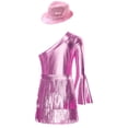 thumbnail image 2 of iixpin Girls Disco Bodysuit Set, 3-Piece Dance Outfit with Fringed Skirt & Sequined Hat Pink 16, 2 of 7