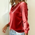 thumbnail image 4 of WCJM Fisherman Sweater Red Women Blending Shirts Sequin Women's Sequin Tops Long Sleeve Glitter Sparkly Blouse Velvet Tops for Evening, 4 of 6
