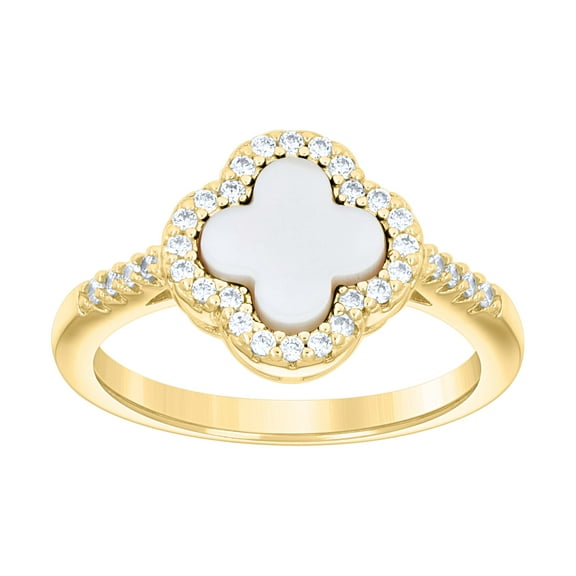 925 Sterling Silver Yellow-tone Womens Cubic-Zirconia Enameled Clover Good Luck Ring S5