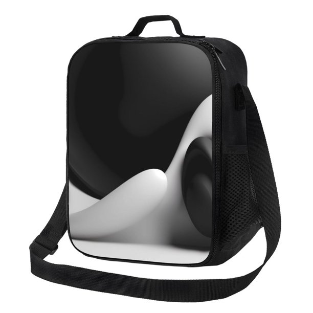 Disketp Black White Fluid Sculpture Bolsa Térmica Estampada para Almuerzo, Lonchera para Hombres y Mujeres Adultos