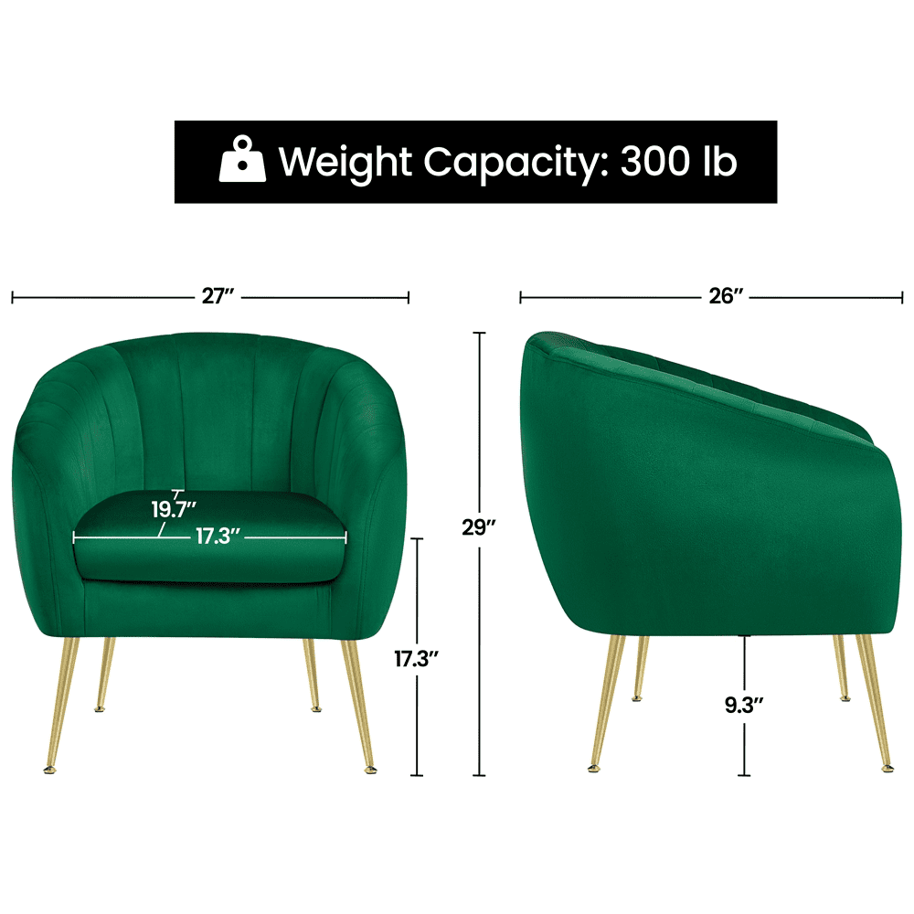 Alden Design Barrel Accent Chair with Gold Metal Legs for Living Room, Green