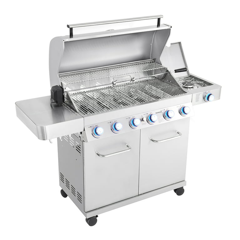 Monument Grills 77352 6-Burner Propane Gas Stainless Grill with LED  Controls, Side Burner and Rotisserie Kit