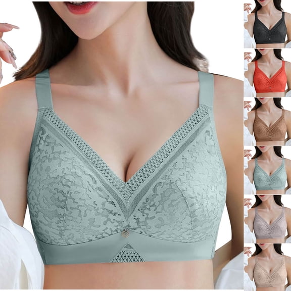 QNANSPI Women Bralette Bra,Everyday Bras,Lightly Padded Underwire Bra with Floral Embroidery Back Closure Lightweight Comfortable Support Women Bras