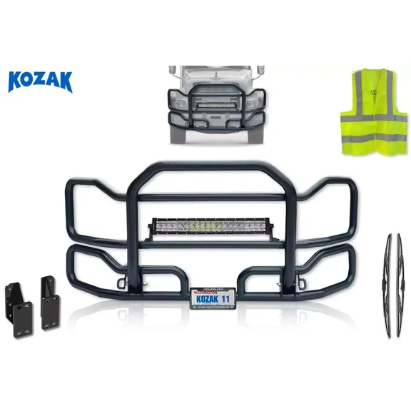 Kozak Compatible with Mack Granite GU713 (Set-Back) 2004  Front Grille Deer Bumper Guard Large Black w/Bracket