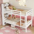 thumbnail image 3 of Bellemave Bunk Bed with Storage Headboard, Wood Twin Over Twin Bunk Beds with Shelves, Can be Convertible 2 Beds, No Box Spring Required (White), 3 of 9