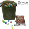 "Third Die Dice Bag - Very Large ""Bag of Hoarding"" - Will Hold 450 Dice - Handcrafted and Reversible Drawstring Bag That Stands Open On The Table - For All Your Gaming Needs - Deep Green and Moss"