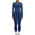 thumbnail image 4 of BODOAO Women's Workout Set, Long Sleeve Full Zip Jacket and High Waisted Leggings, Two Piece Athletic Tracksuit, Slim Fit Activewear for Yoga Gym Navy 3XL, 4 of 7