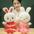 thumbnail image 1 of Poupée Lapin avec Robe Rembourrée Douce Mascotte de Dessin Animé Décorée Rayée 2023 Année du Lapin Poupée Lapin pour le Nouvel An Chinois, 1 of 8