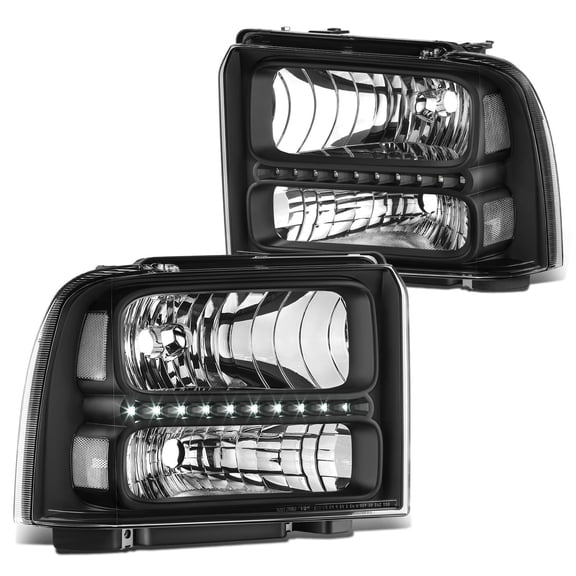 DNA Motoring For 05-07 Ford F250 F350 Super Duty LED DRL Black Clear Corner Headlight Lamps Pair