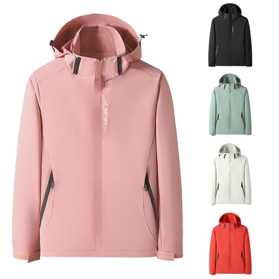 Jane Wardrobe Waterproof Hooded Softshell Jacket for Women, Full Zip Long Sleeve with Zipper Pockets, Windproof Casual Fall Outerwear, 1 Piece, M-4XL, Plus Size Friendly