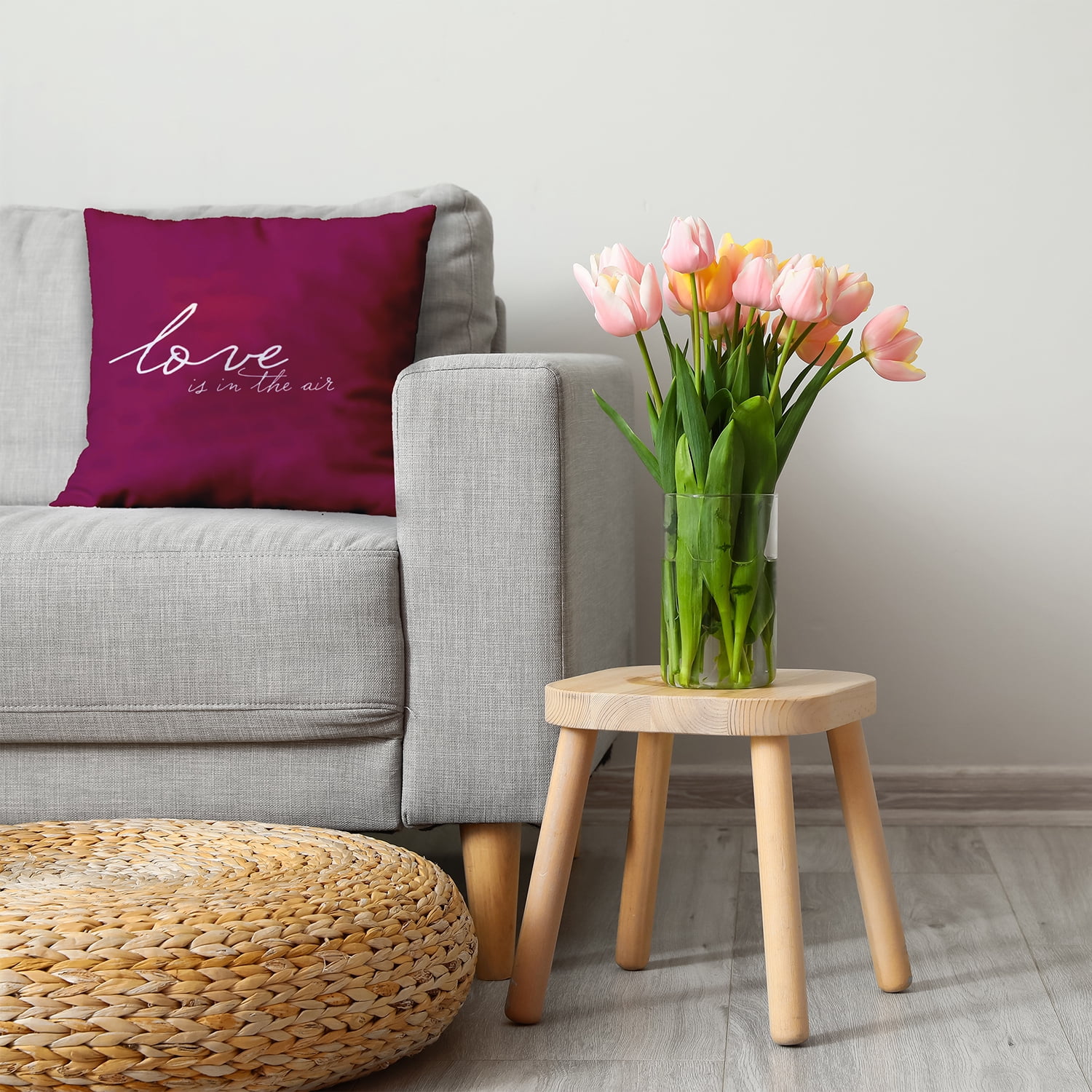 20"x20" Simply Daisy Valentines Love in the Air Poly Accent Pillow, Magenta Qty 1