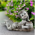 thumbnail image 3 of Solar Resin Boy Garden Statue - Handmade, Weatherproof, for Outdoor Gardens, Patio & Memorial Decoration, 3 of 8