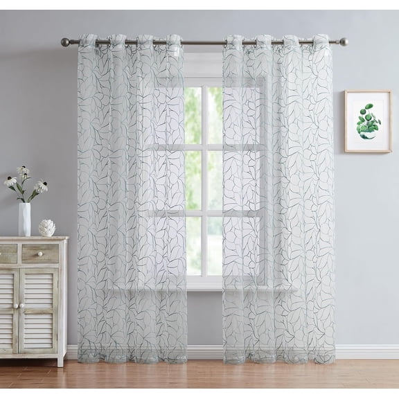 WARM HOME DESIGNS Pair of 2 54 Wide x 84 Inches Long Sheer Embroidered Curtains with Blue Embroidery. OLI 84 BLUE