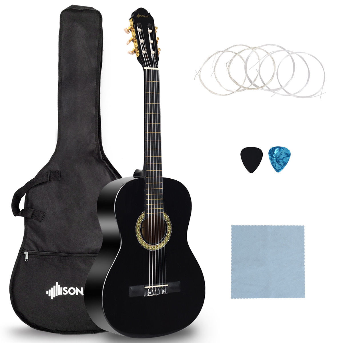 strings LCGQSY Classical Nylon String Beginner Acoustic Guitar Full-size Guitar 39 inch with tuner Wiping Cloth bag Wrench 