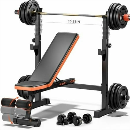 770lbs Weight Bench Set with Squat Rack, 5 in 1 Workout Bench Press With Removable Foot Catch, Adjustable Flat Incline Sit Up Bench for Home Gym Full Body Strength Training$$
