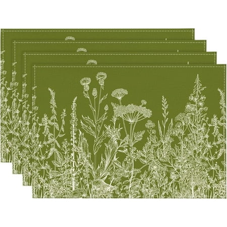 

Antique Herbs and Wild Flowers Summer Placemats Set of 4 12x18 Inch Seasonal Wildflower Spring Table Mats for Party Kitchen Dining Decoration