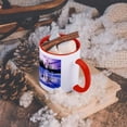 thumbnail image 5 of 3dRose, Winter ice pond scene, pine trees, mountains, blue, purple, pink sky, 15oz Two-Tone Red Mug, 5 of 7