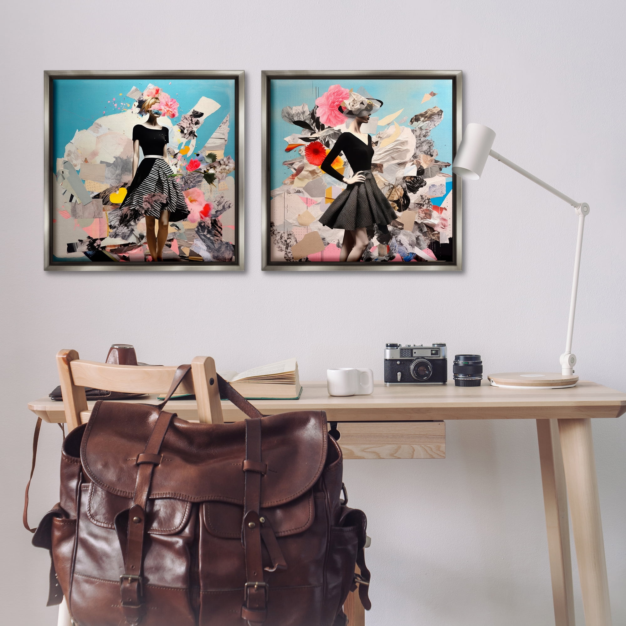 Stupell Industries Glam Fashion Figure Pose People Painting Gray Floater Framed Canvas Art Print Wall Art, 25 x 25, Set of 2