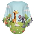 thumbnail image 6 of Cute Animals In Spring Garden Women's V-Neck Blouse With 3/4 Ruffled Bell Sleeves Casual Top Ladies Blouses, 6 of 7