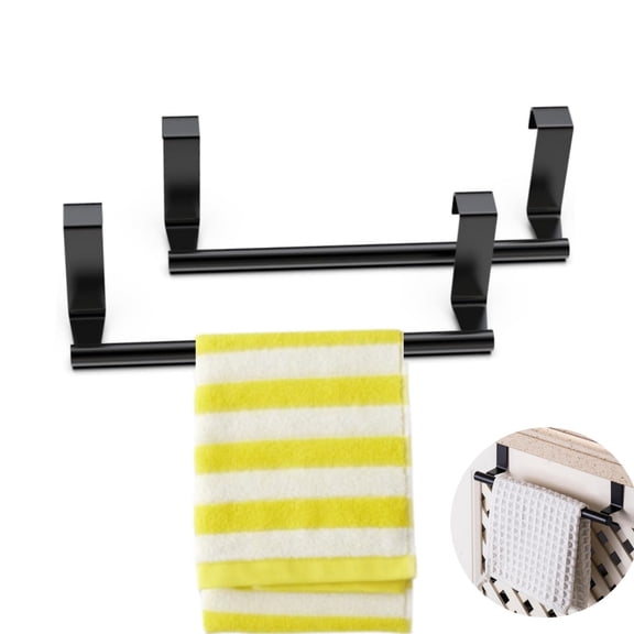 Stainless Steel Dish Towel Holder,Set of 2 Cabinet Door Towel Holder,QZS Black Kitchen Washcloth Rack for Bathroom,Kitchen,Living Room