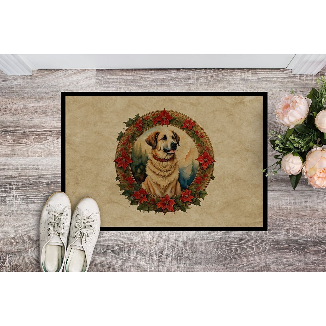 Anatolian Shepherd Dog Christmas Flowers Doormat
