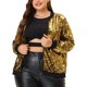thumbnail image 1 of Chaquetas metálicas de talgrande pamujer Chaquebomber con cremalley lentejuelas brillantes Oro 3X, 1 of 6