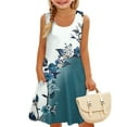 thumbnail image 3 of LTTVQM Girls Dresses Size 7-8 Casual Floral Sundress Vacation Sleeveless Tank Dresses Basic Round Neck Cover Up Dress with Pocket Green 7-8, 3 of 7