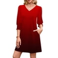 thumbnail image 2 of IVEYRTF Womens Summer Casual V Neck Button Down Dress Long Sleeve Comfortable Daily Wear Solid Color Loose Mini Dresses for Spring Fall(Red,L), 2 of 7