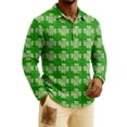 thumbnail image 2 of Men's St. Patrick's Day Shamrock Plaid Polo Collar Long Sleeve Pullover Top, 2 of 6