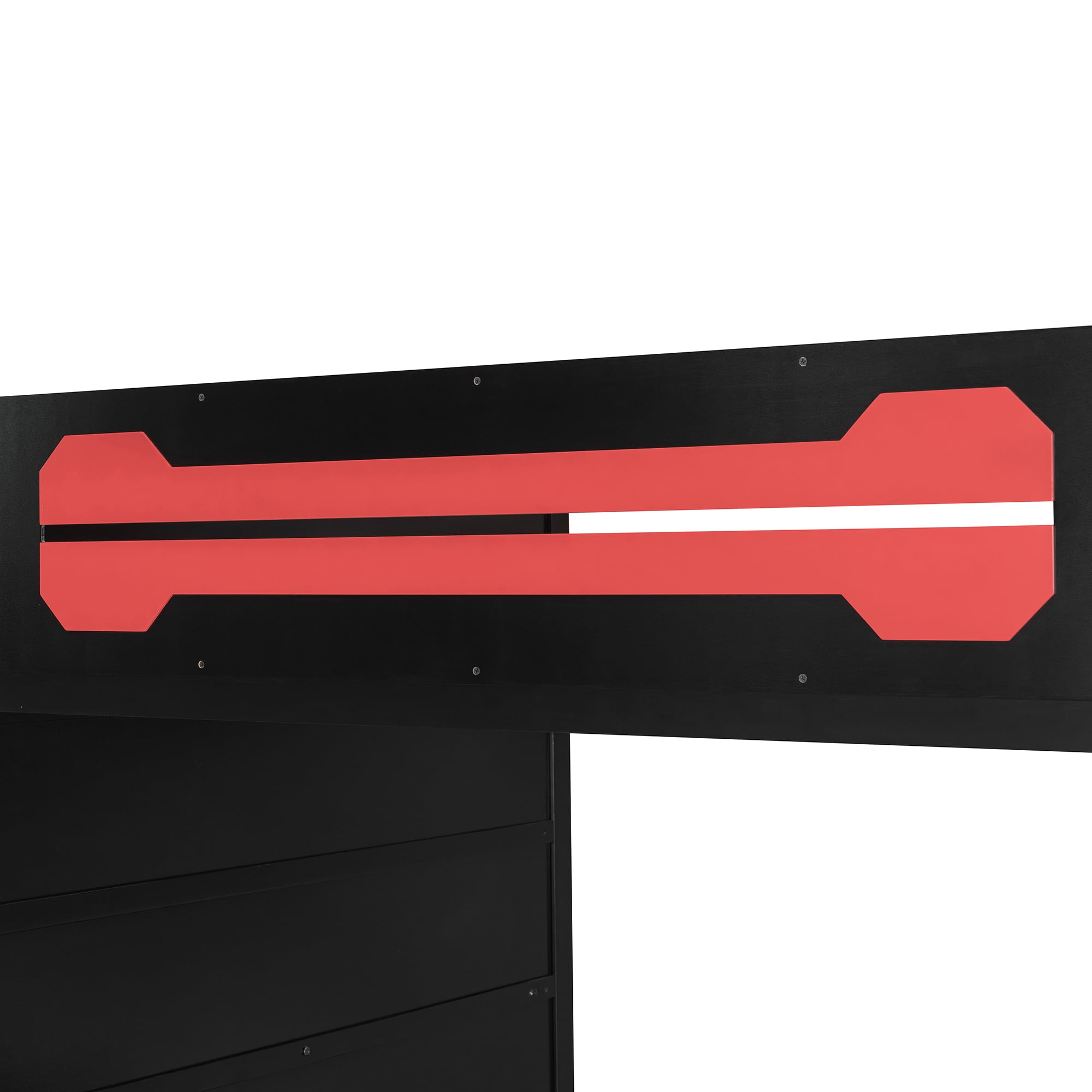 Euroco Full Size Loft Bed with Desk, Gaming Bed with RGB Light and Storage Selves, Red