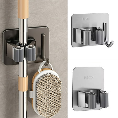 

Clearance! Nayueo Hooks 304 Stainless Steel Mop Hook Toilet Hole Storage Mop Clamp Wall Mounted Strong Adhesive Hook Mop Frame