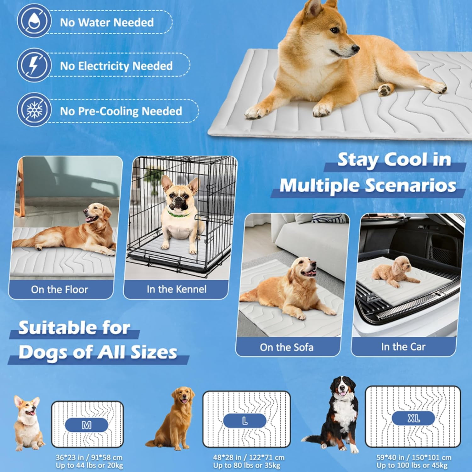 Kobolaf Dog Cooling Mat Portable Dog Cool Bed for Summer Non-Slip Washable