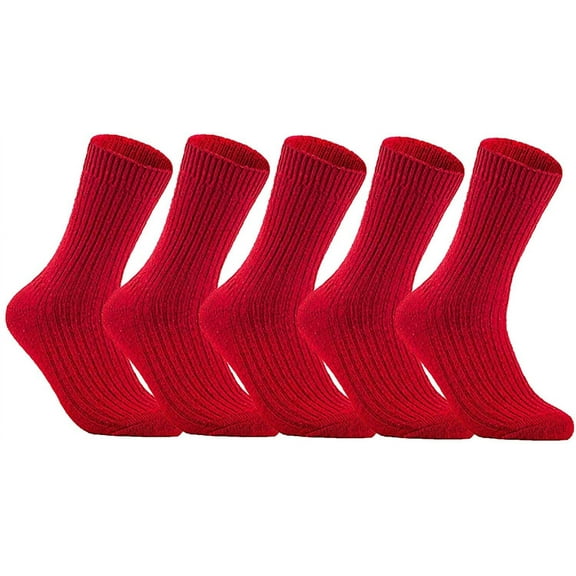Lovely Annie Women's 5 Pairs Wool Knitted Socks One Size 6-9 (Red)