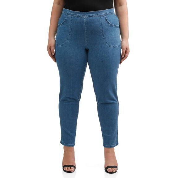 Just My Size Women's Plus Size Pull on Stretch Woven Pants, Also in Petite