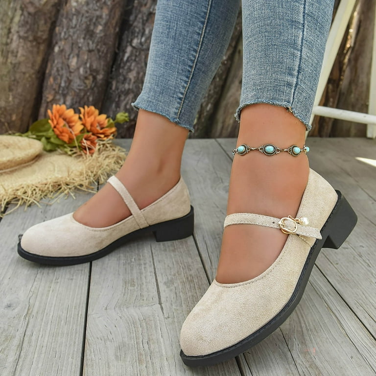 Mepaouo Mary Jane Flat Shoes for Women Arch Support Low Wedge Heel