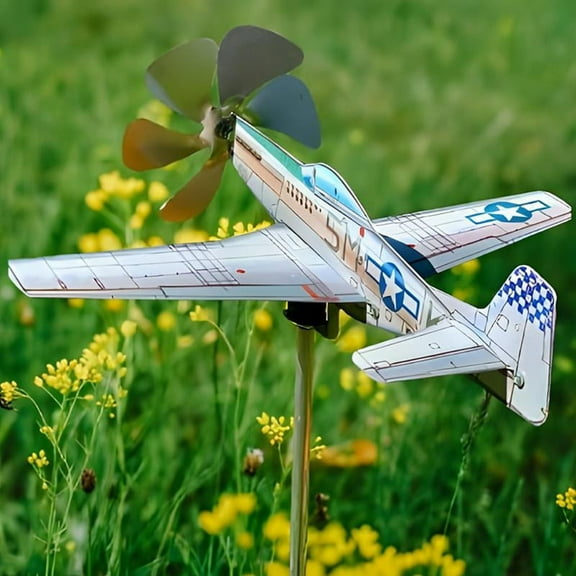 3D Plane Garden Weather Vane Pinwheel Anti- Metal Airplane Plug-in Windmill Wind Spinner Weatherproof