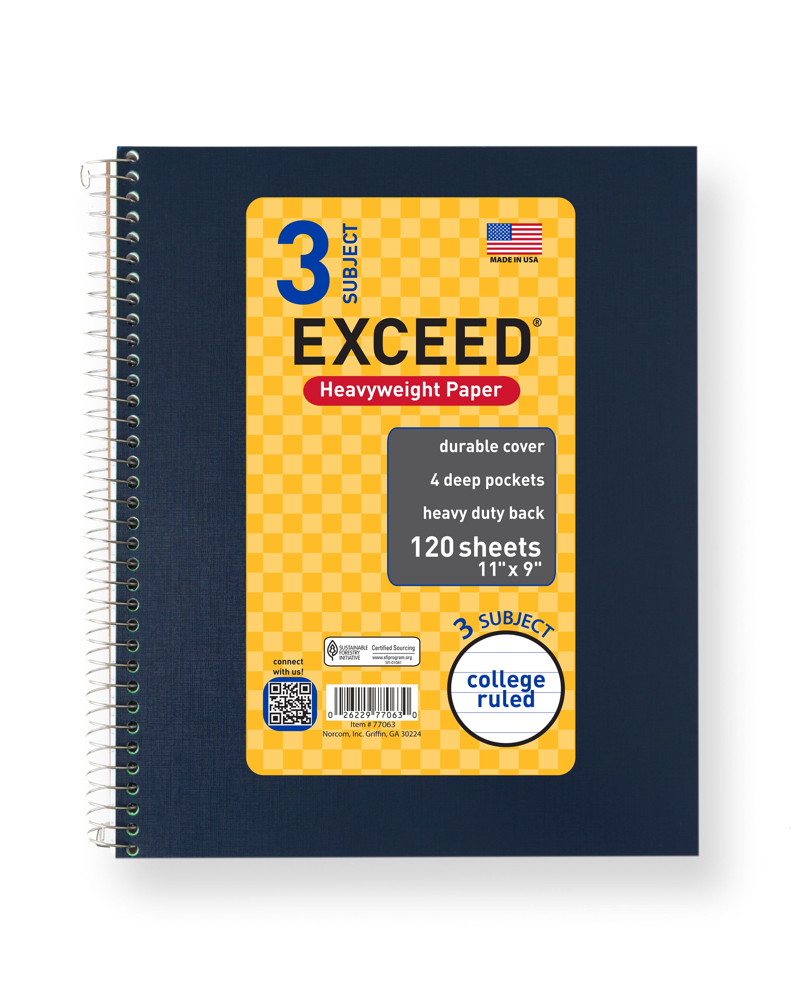 Exceed 3 Subject 120 Count Notebook, Blue Cove, 11' x 9', College Ruled