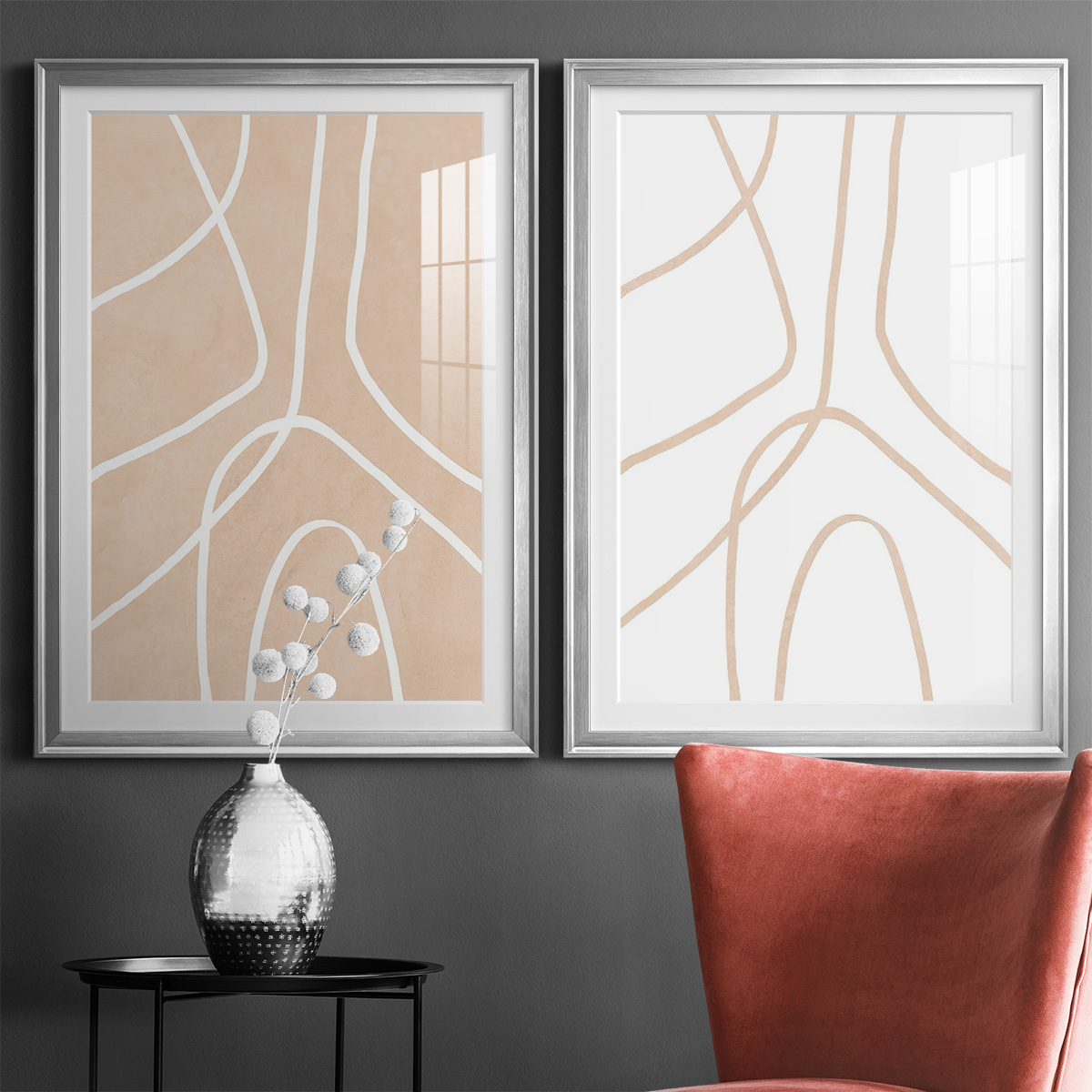 Wexford Home Clean Contour III Premium Framed Print, 18.5" x 24.5" - Ready to Hang, Silver (Set of 2)