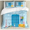 thumbnail image 1 of Travel Duvet Cover Set King Size, Spring Summer Season Vacation Time for Families Pack Your Suitcases, Decorative 3 Piece Bedding Set with 2 Pillow Shams, Pale Blue and Multicolor, by Ambesonne, 1 of 3