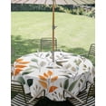 thumbnail image 3 of Outdoor Tablecloth with Umbrella Hole Zipper Green Orange Eucalyptus Round Tablecloth 60" Waterproof Outside Table Cloth Summer Watercolor Botanical Leaf Patio Table Cover Tablecloths for Picnic, 3 of 8