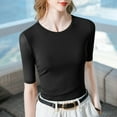 thumbnail image 5 of QIUOMBBP Women's Compression Shirt Half Sleeve Workout Undershirt Athletic Running Yoga Sports Tops Black L, 5 of 6