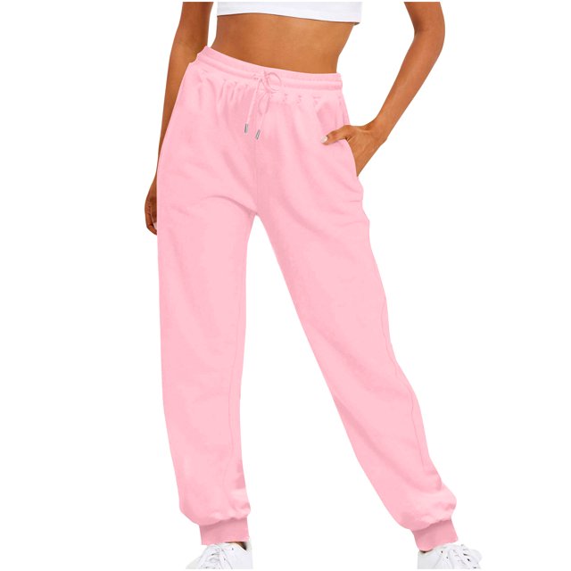 Women Casual Trousers High Waist Drawstring With Multi-Pockets Long Pants RXIRUCGD Rose, Taille: S