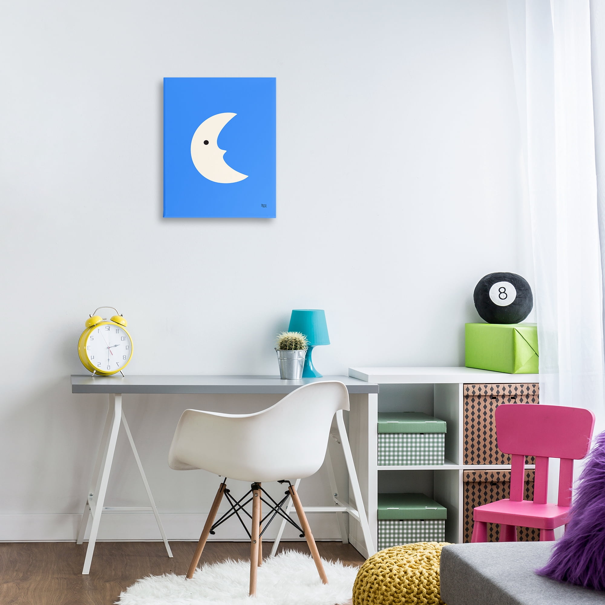 Stupell Industries Blue Crescent Moon Face Landscape & Nature Painting Wrapped Canvas Art Print Wall Art, 16 x 20