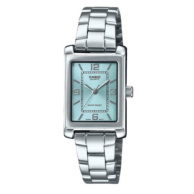 Casio Reloj Estándar Analógico de Acero Inoxidable con Esfera Azul Aguamarina y Movimiento de Cuarzo LTP-1234DD-2A para Mujer