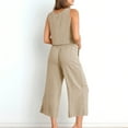 thumbnail image 6 of Moxiu 2 Piece Linen Sets for Women Tank Top Summer Casual Outfits Basic Solid Wide Leg Pants Matching Set Beach Vacation Clothes 2025 Beige,XXXL, 6 of 9