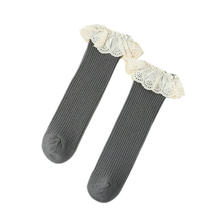 

Yejaeka Girl s Solid Color Middle Tube Scokings with Ruffled Lace Decoraction