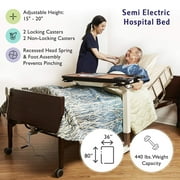Medacure Semi Electric Hospital Bed with Premium Foam Mattress Rails - Fully Adjustable - 80 x 36
