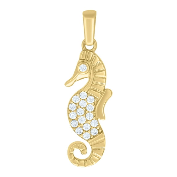 10kt Real Yellow Gold Womens Cubic-Zirconia Seahorse Fish Ocean Charm Pendant