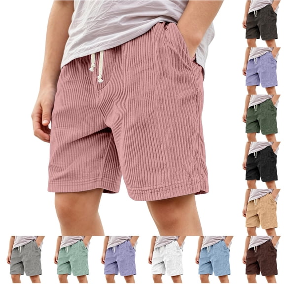 OSOLU Boys Shorts Solid Color Corduroy Comfortable Knitwear Elastic Waist with Drawstring Everyday Wear Holiday Travel Shorts
